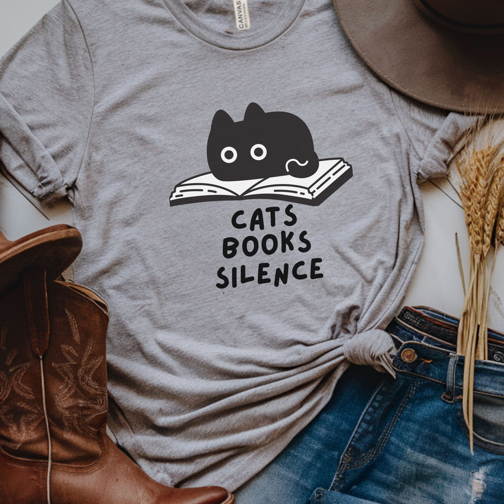 Cats Books Silence short sleeve tee