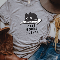 Cats Books Silence short sleeve tee
