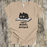 Cats Books Silence short sleeve tee
