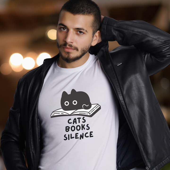 Cats Books Silence short sleeve tee