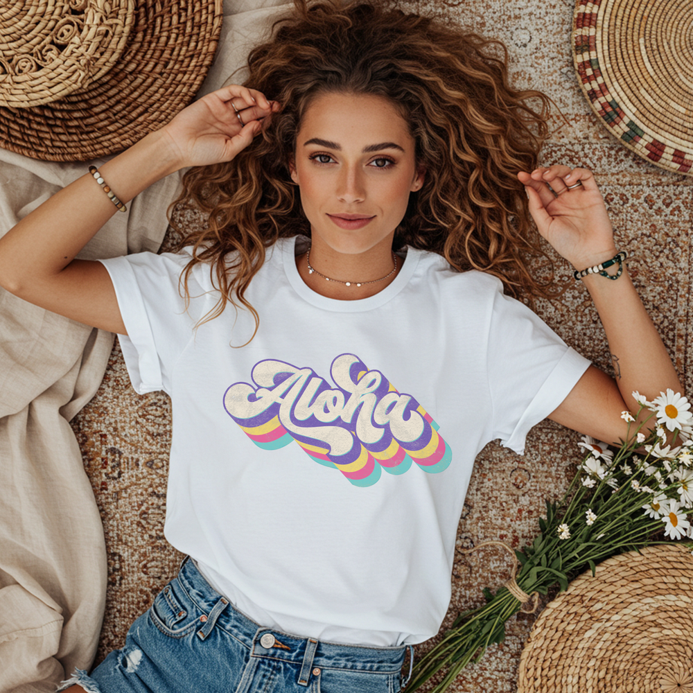 Rainbow Aloha short sleeve tee