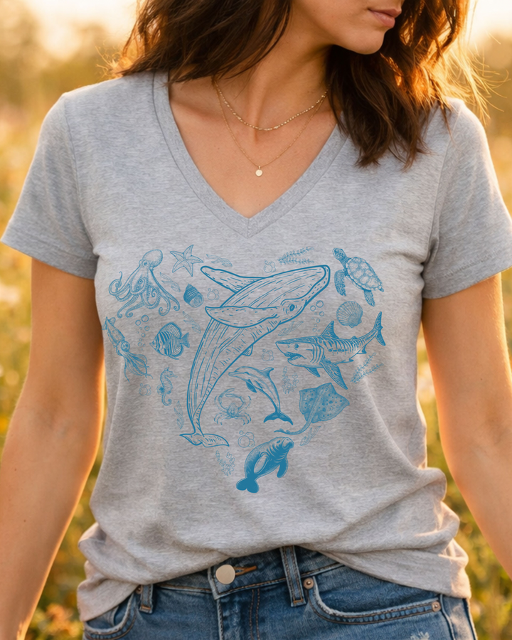 Sealife short sleeve V-neck tee