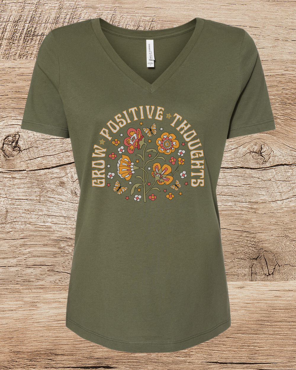 Grow Positive Thoughts short sleeve V-neck tee
