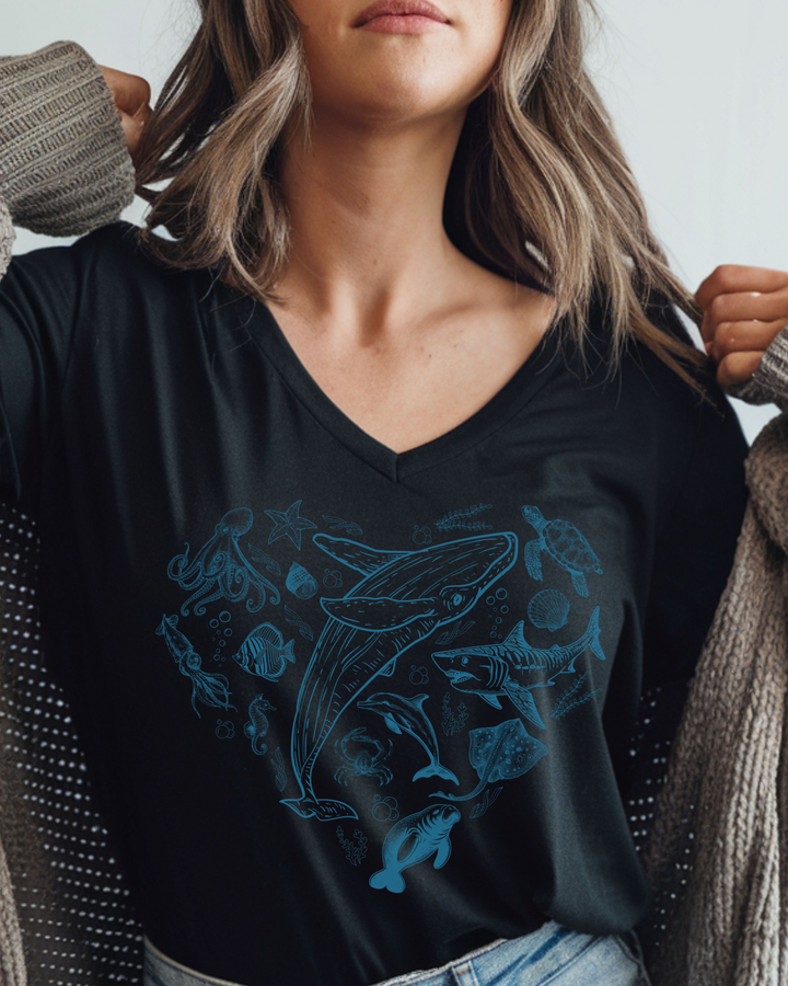 Sealife short sleeve V-neck tee