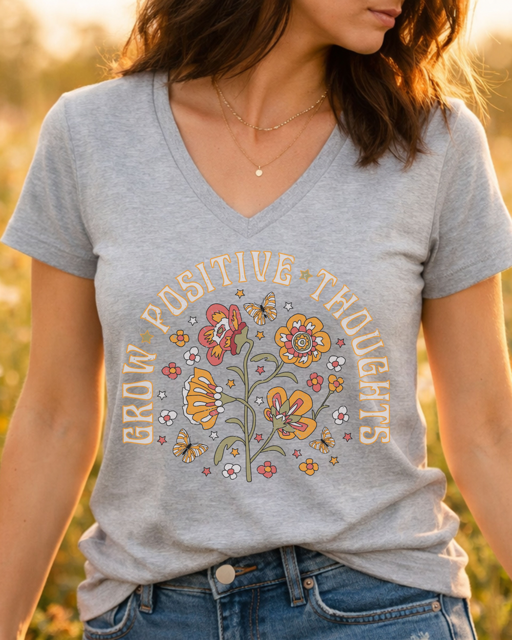 Grow Positive Thoughts short sleeve V-neck tee