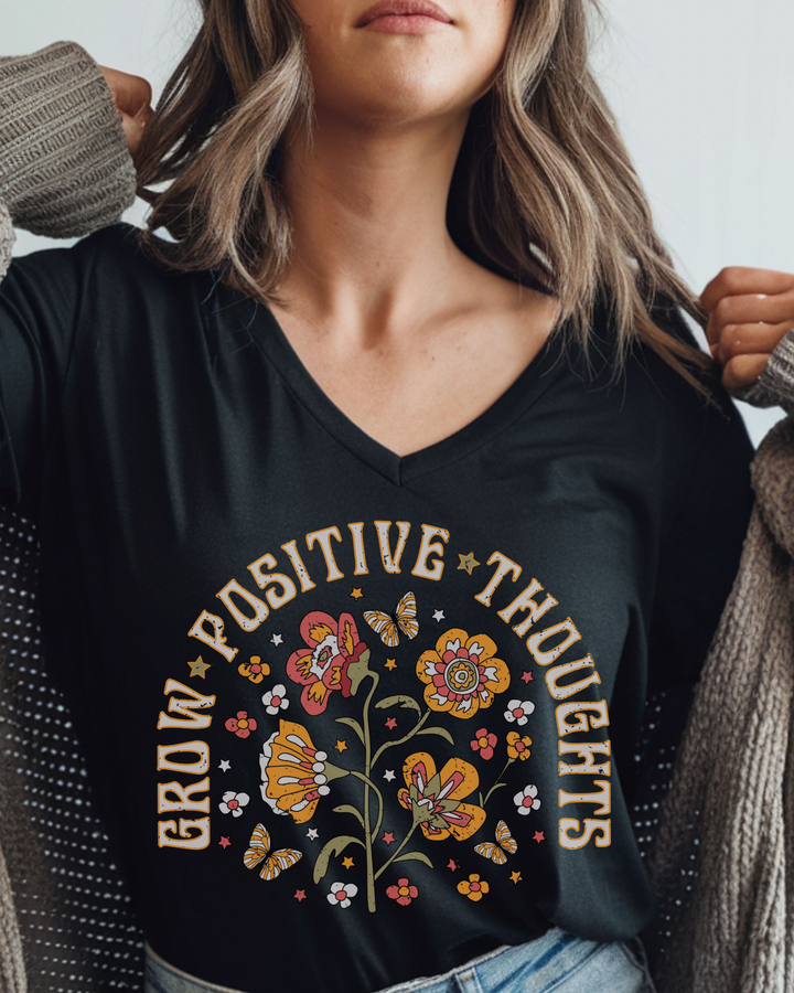 Grow Positive Thoughts short sleeve V-neck tee