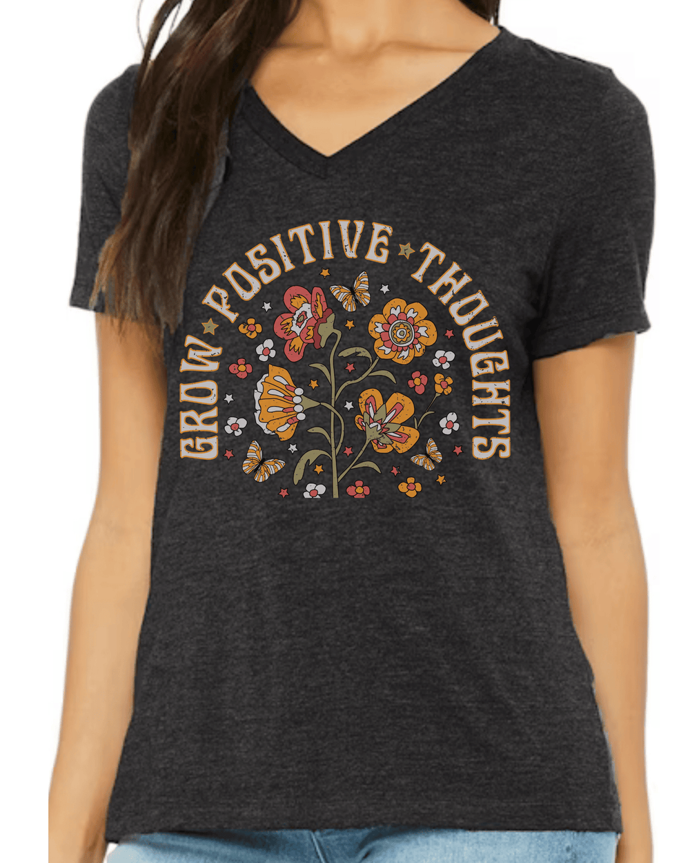 Grow Positive Thoughts short sleeve V-neck tee
