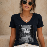 Capybara UFO Bigfoot women's relaxed fit short sleeve V-neck tee