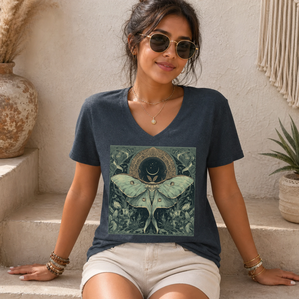 Luna Moth women's relaxed fit short sleeve V-neck tee