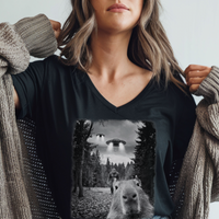Capybara UFO Bigfoot women's relaxed fit short sleeve V-neck tee