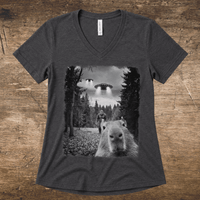Capybara UFO Bigfoot women's relaxed fit short sleeve V-neck tee