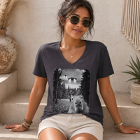 Capybara UFO Bigfoot women's relaxed fit short sleeve V-neck tee