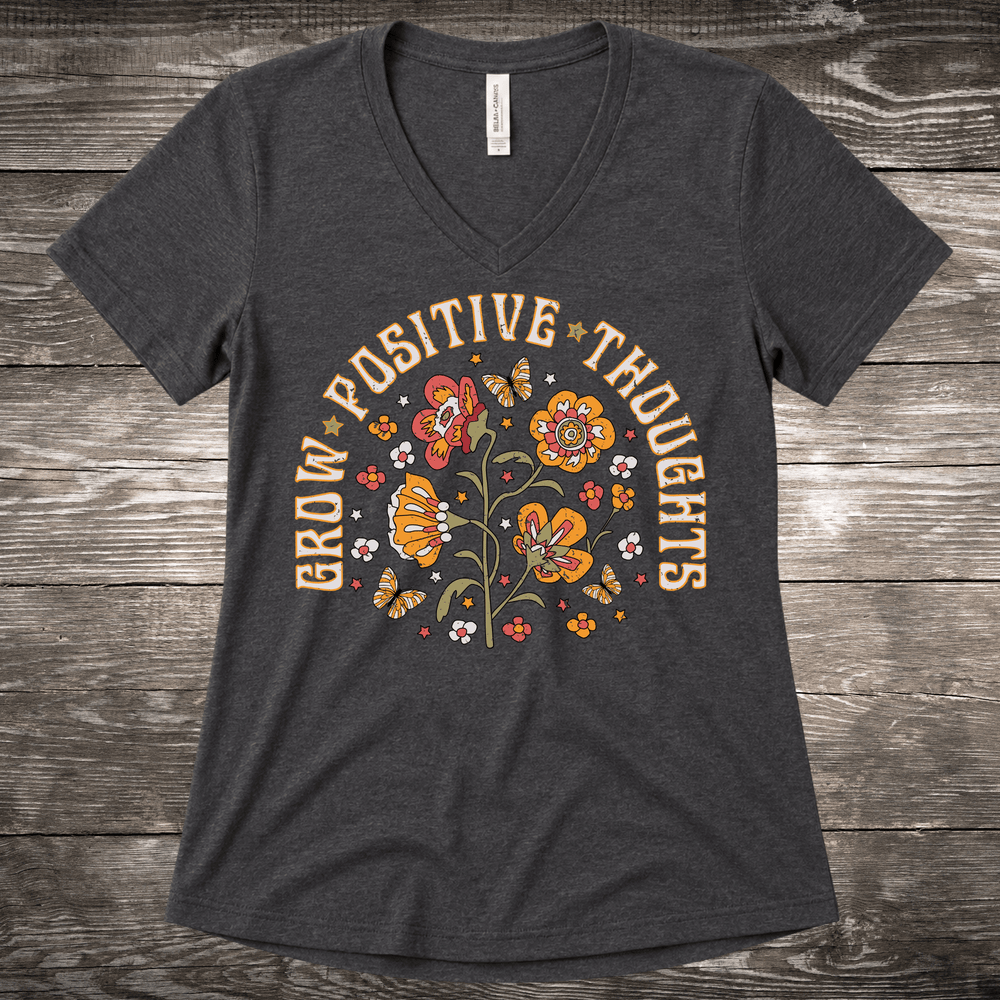 Grow Positive Thoughts women's relaxed fit short sleeve V-neck tee