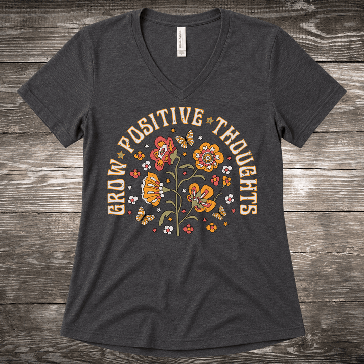 Grow Positive Thoughts women's relaxed fit short sleeve V-neck tee