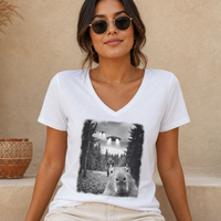 Capybara UFO Bigfoot women's relaxed fit short sleeve V-neck tee