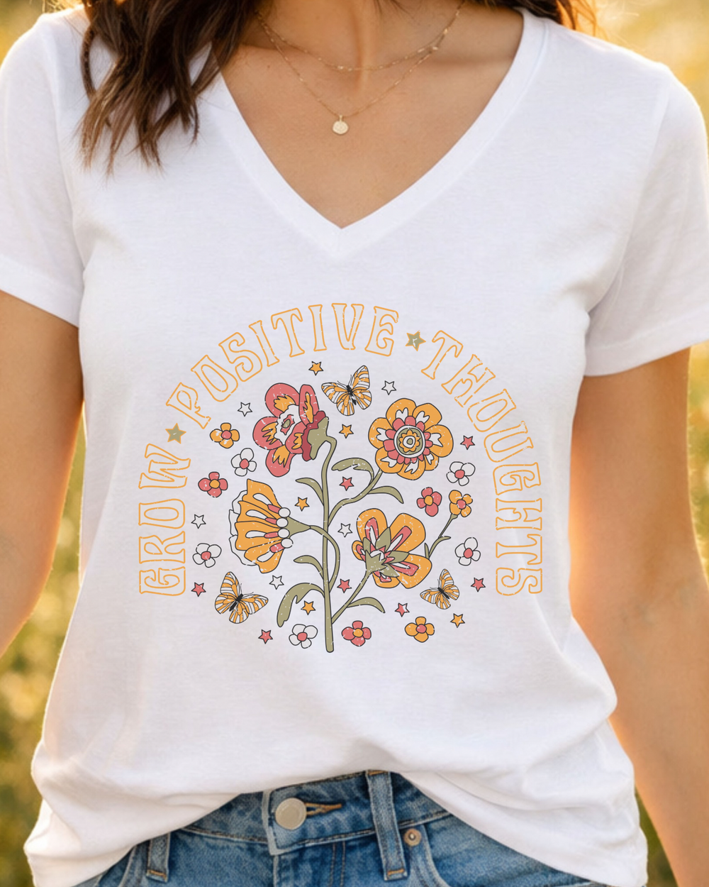 Grow Positive Thoughts short sleeve V-neck tee