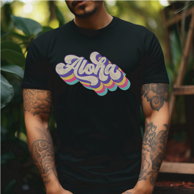 Rainbow Aloha short sleeve tee