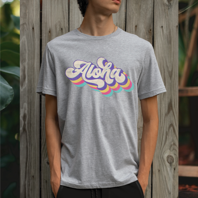Rainbow Aloha short sleeve tee