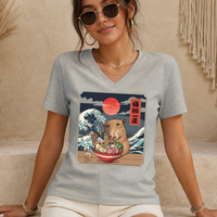 Capybara Ramen women's relaxed fit short sleeve V-neck tee