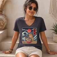 Capybara Ramen women's relaxed fit short sleeve V-neck tee