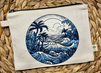 Retro Blue Surf zippered hemp pouch (natural)