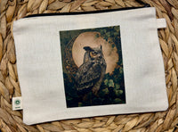 Great Horned Owl zippered hemp pouch (natural)