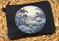 Retro Blue Surf zippered hemp pouch (black)