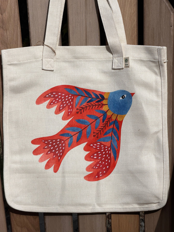 Red Bird hemp-blend tote (natural)