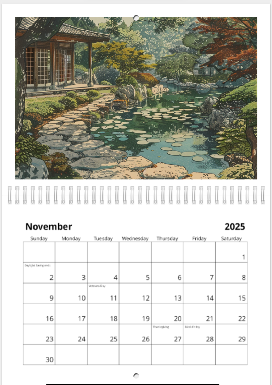 Japanese Woodblock 2025 wall calendar