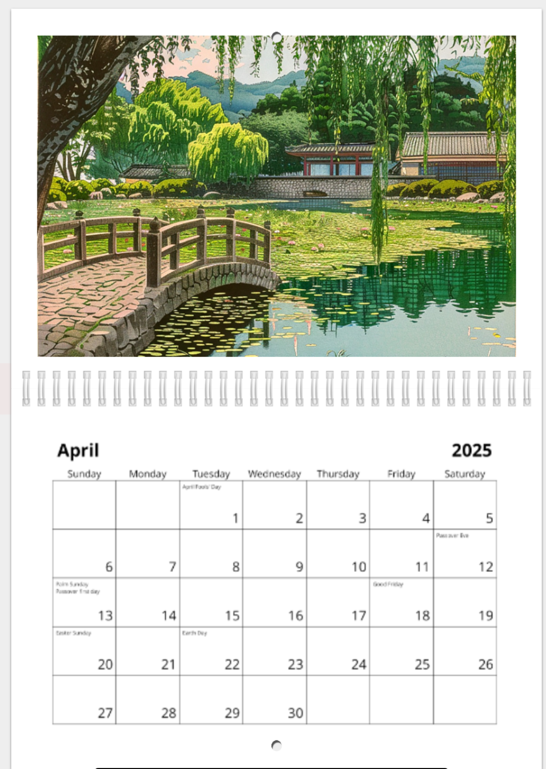 Japanese Woodblock 2025 wall calendar