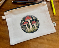 Red Mushroom Trio zippered hemp pouch (natural)