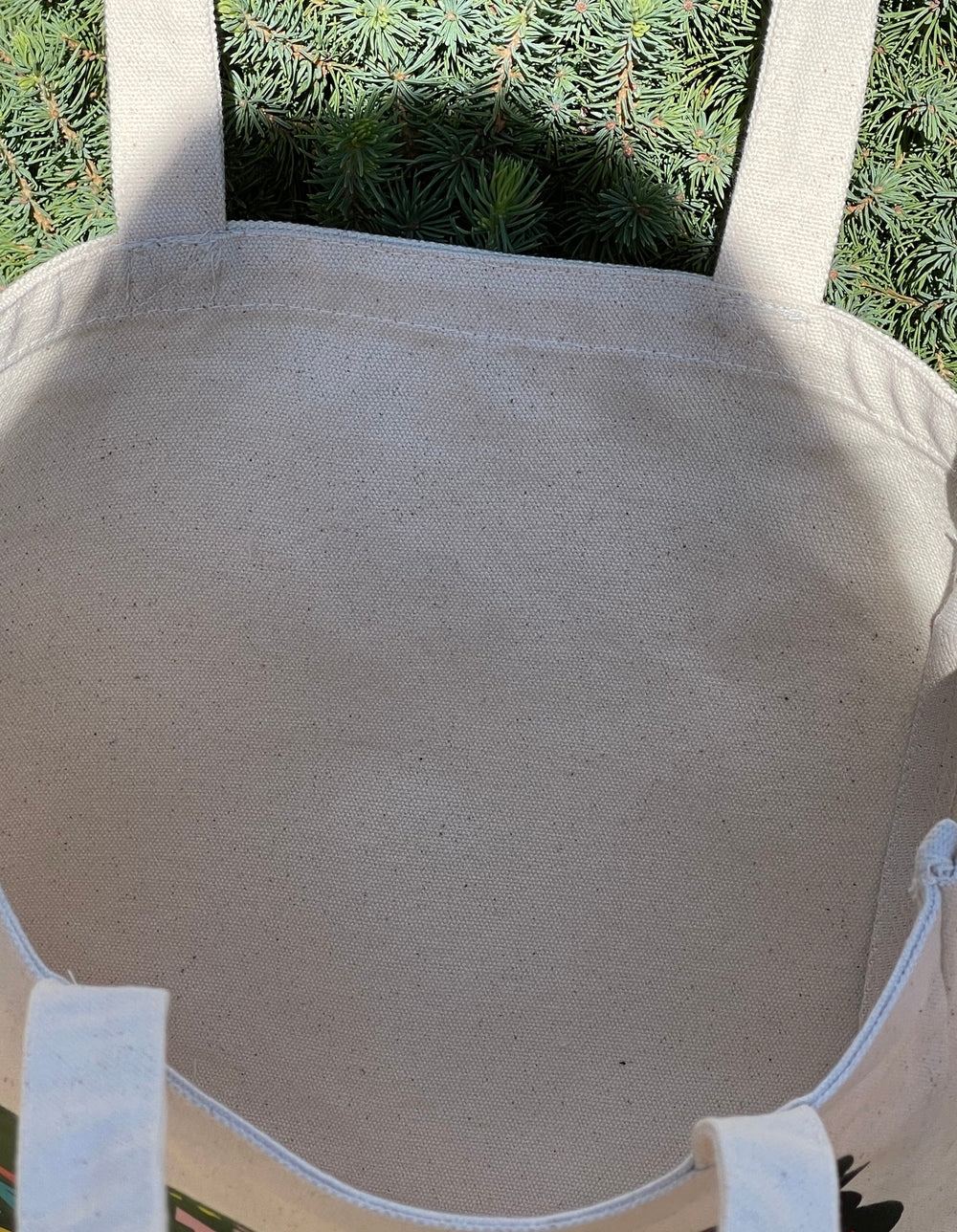 Closeup inside of tote bag.