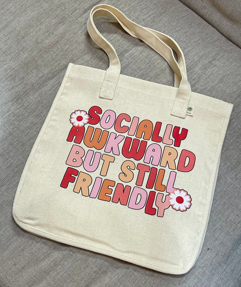 Socially Awkward But Still Friendly hemp-blend tote (natural)