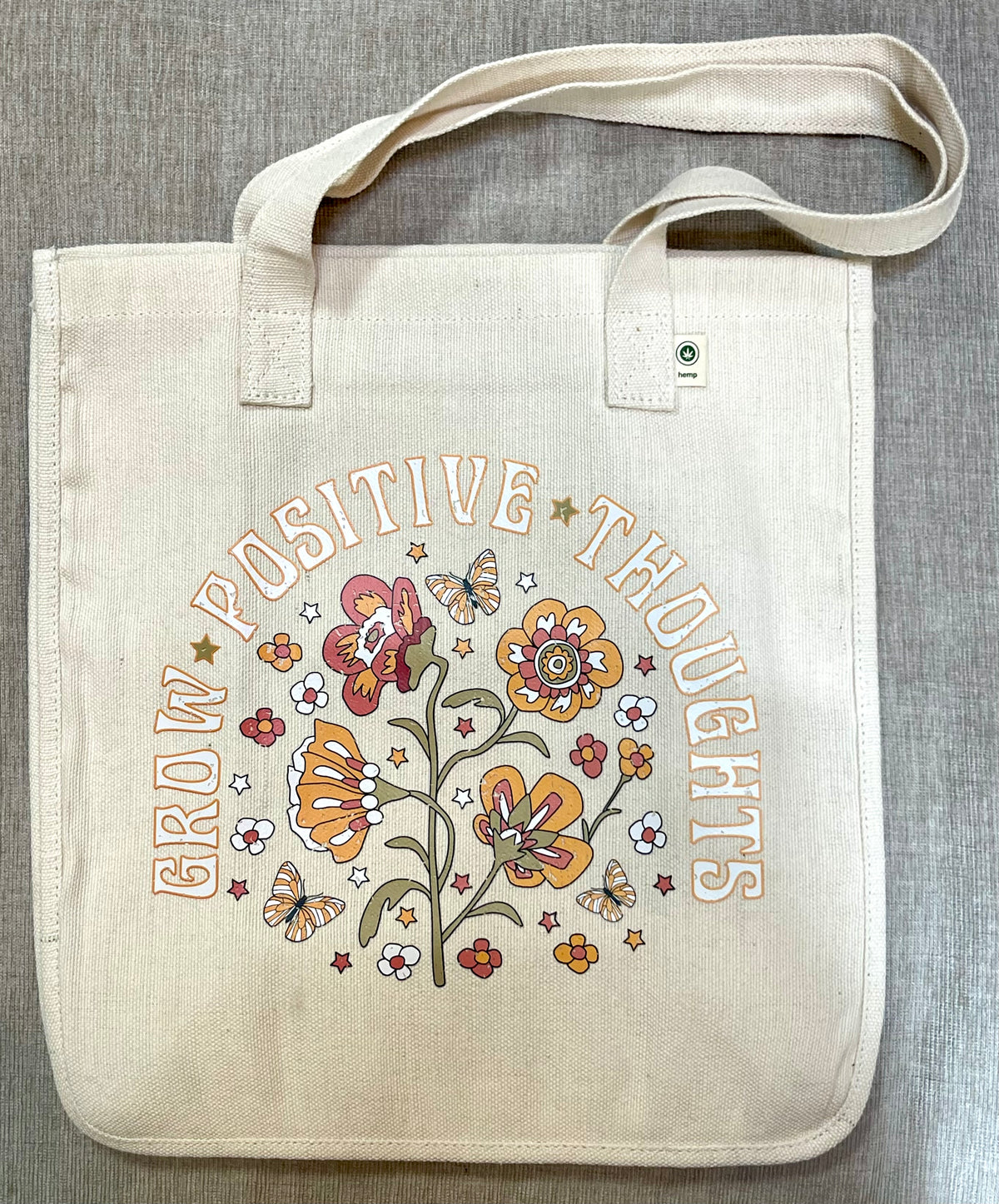 Grow Positive Thoughts hemp-blend tote (natural)