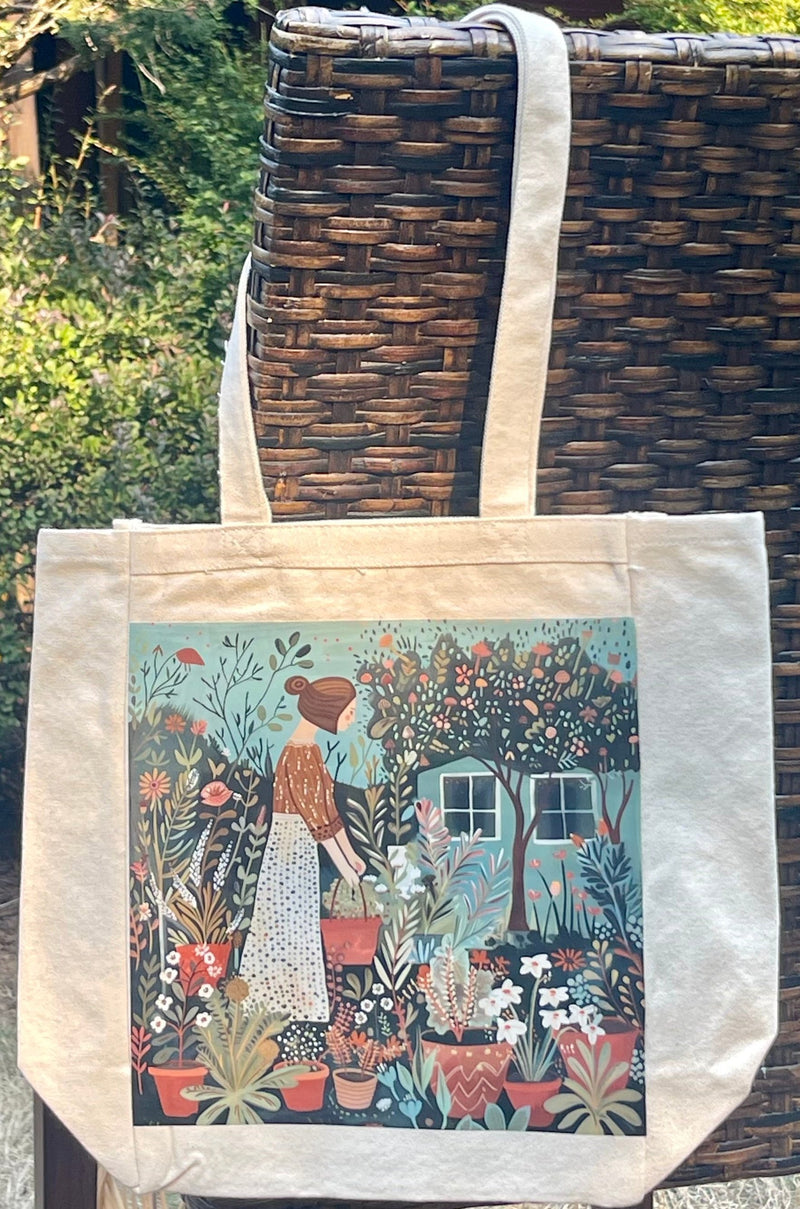 Gardening Woman canvas tote (natural)