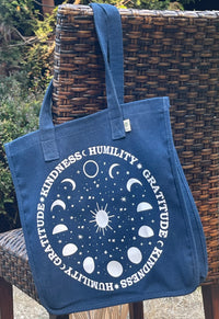 Kindness Humility Gratitude hemp-blend tote (navy)