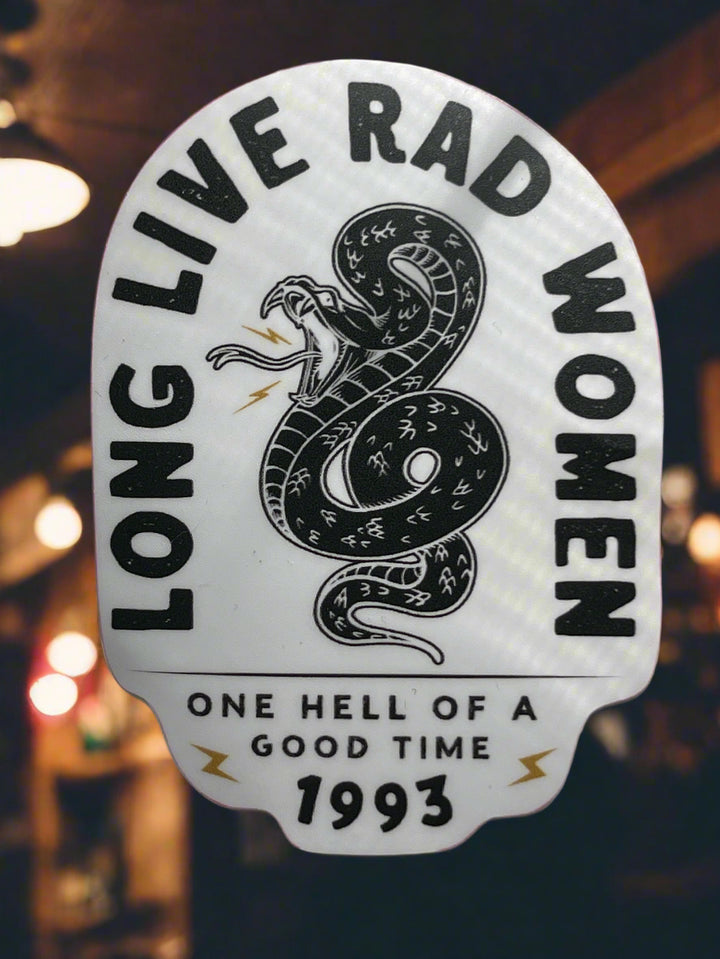 Long Live Rad Women sticker, with illusatraion of snake hissing