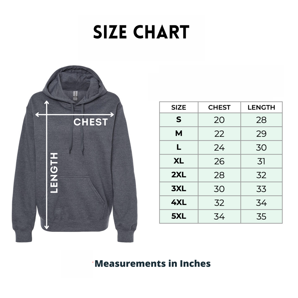 Sweatshirt sizing specs.