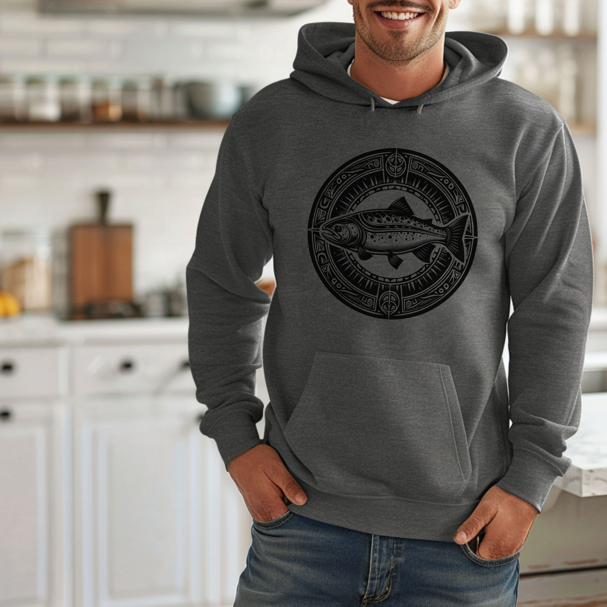 Tribal Salmon hooded sweatshirt