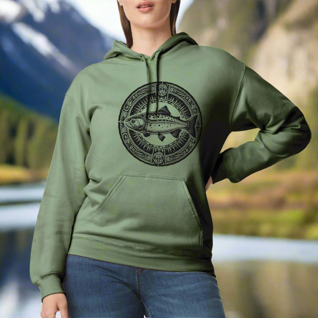 Tribal Salmon hooded sweatshirt