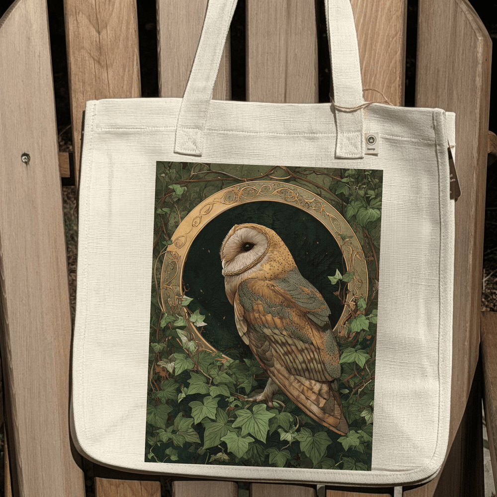 Forest Owl hemp-blend tote (natural)