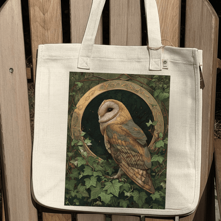 Forest Owl hemp-blend tote (natural)