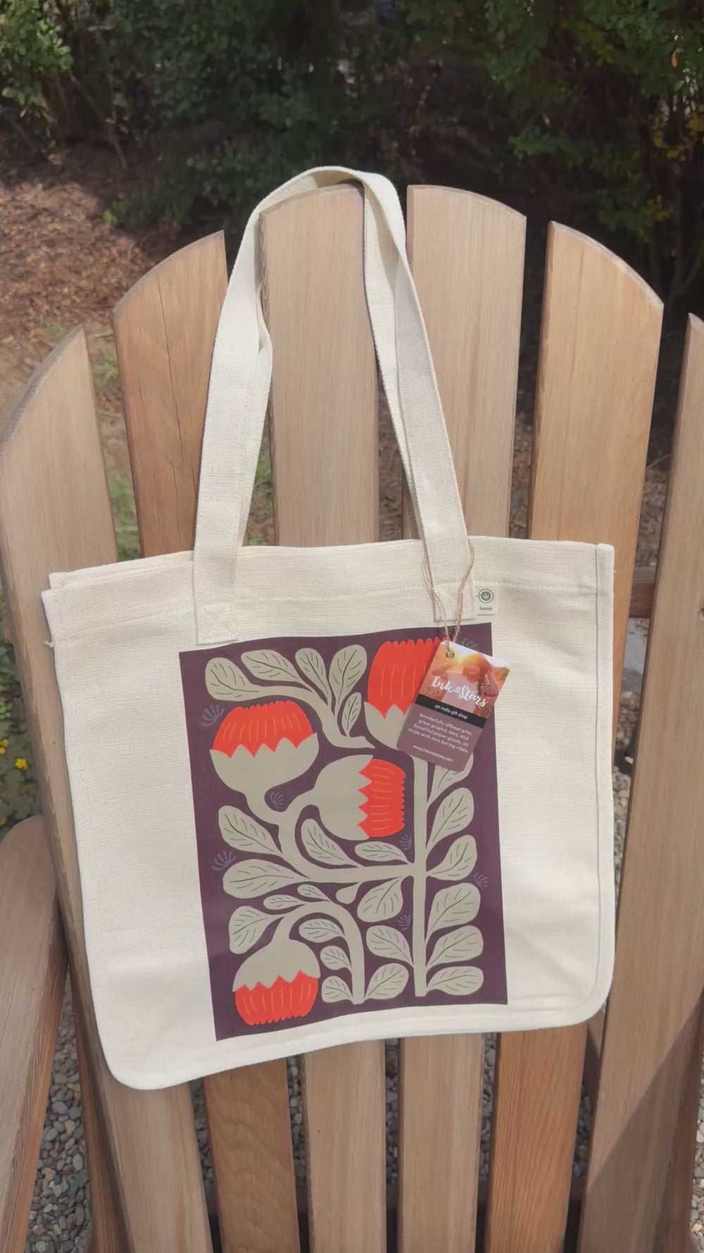 Video clip showing the hemp tote bag being opened up wide to show it's capacity.